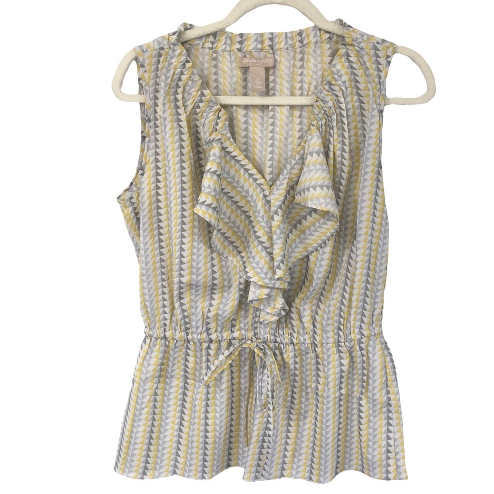Banana Republic Yellow & Gray Sleeveless Ruffle Blouse  S